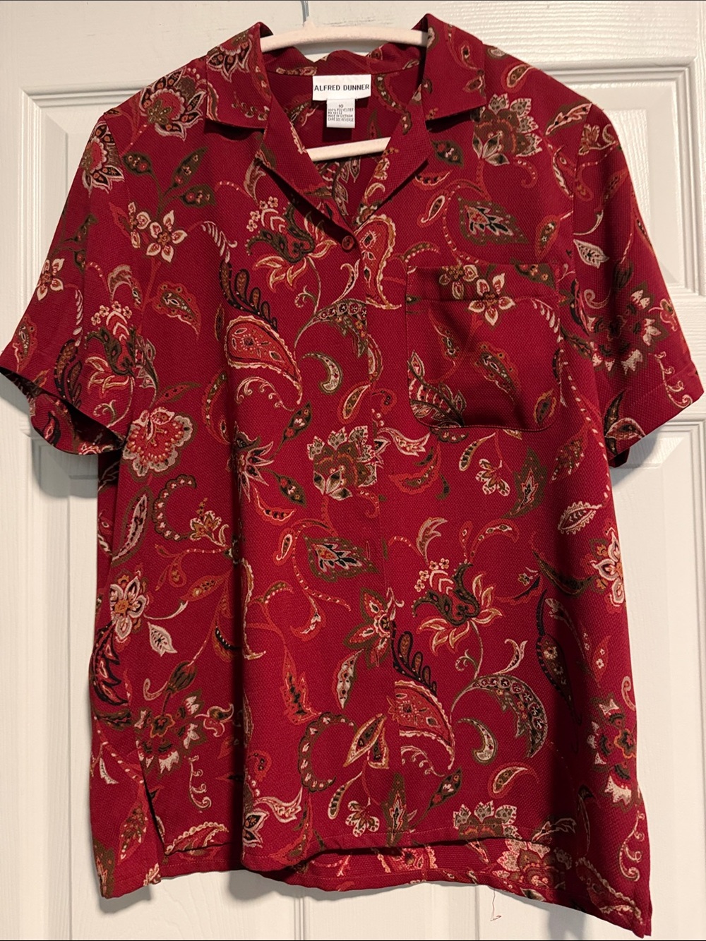 Alfred Dunner Red Paisley Camp-Collar Short Sleeve Top